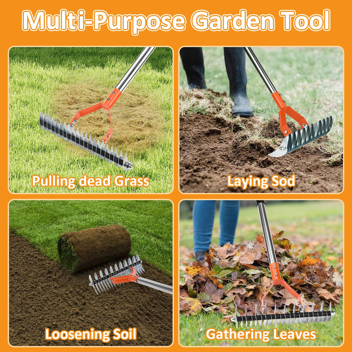 Hivenlly Thatch Rake helps clean leaves and debris for a neater lawn.