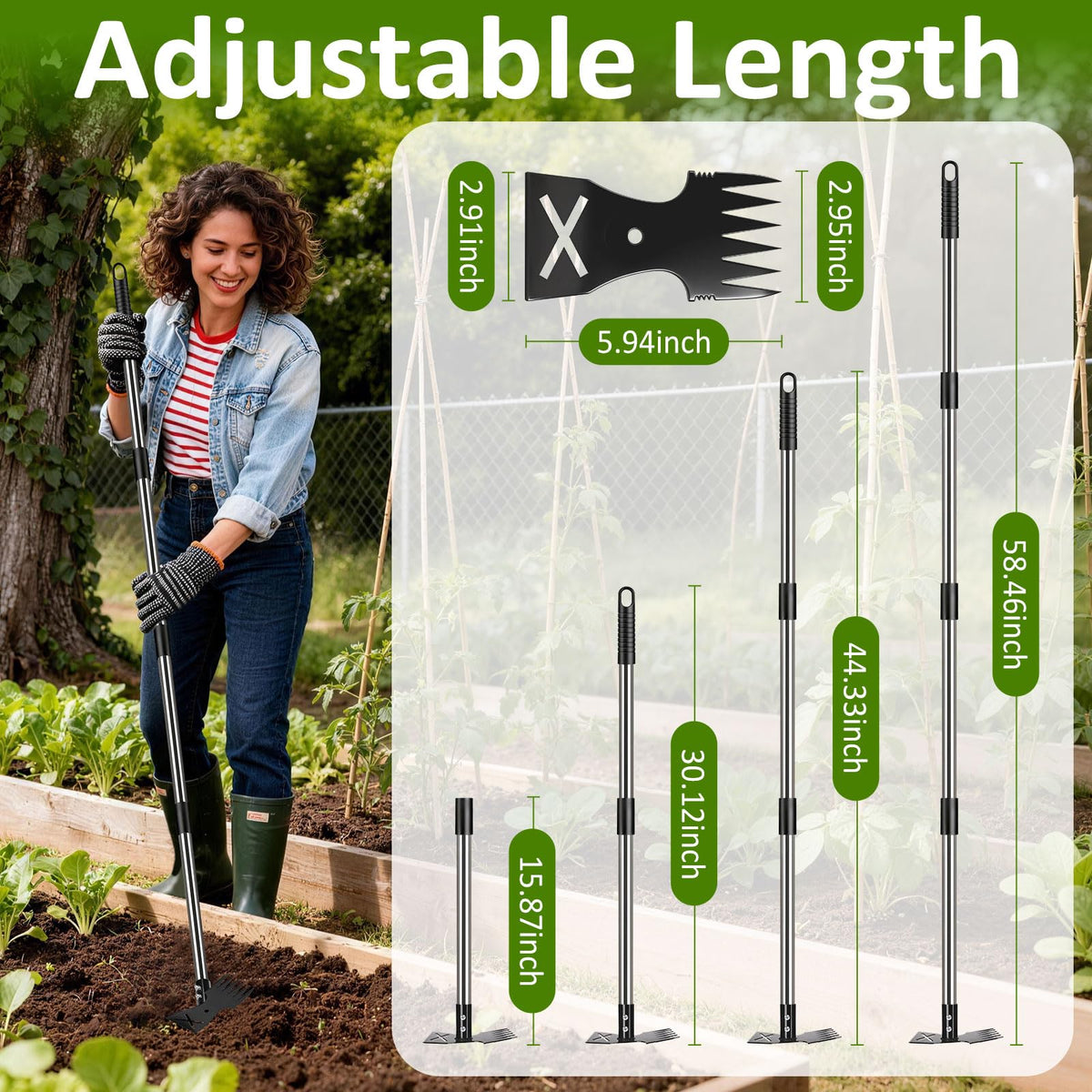 Hivenlly weed puller weed-rake-side clears deep roots with six tines