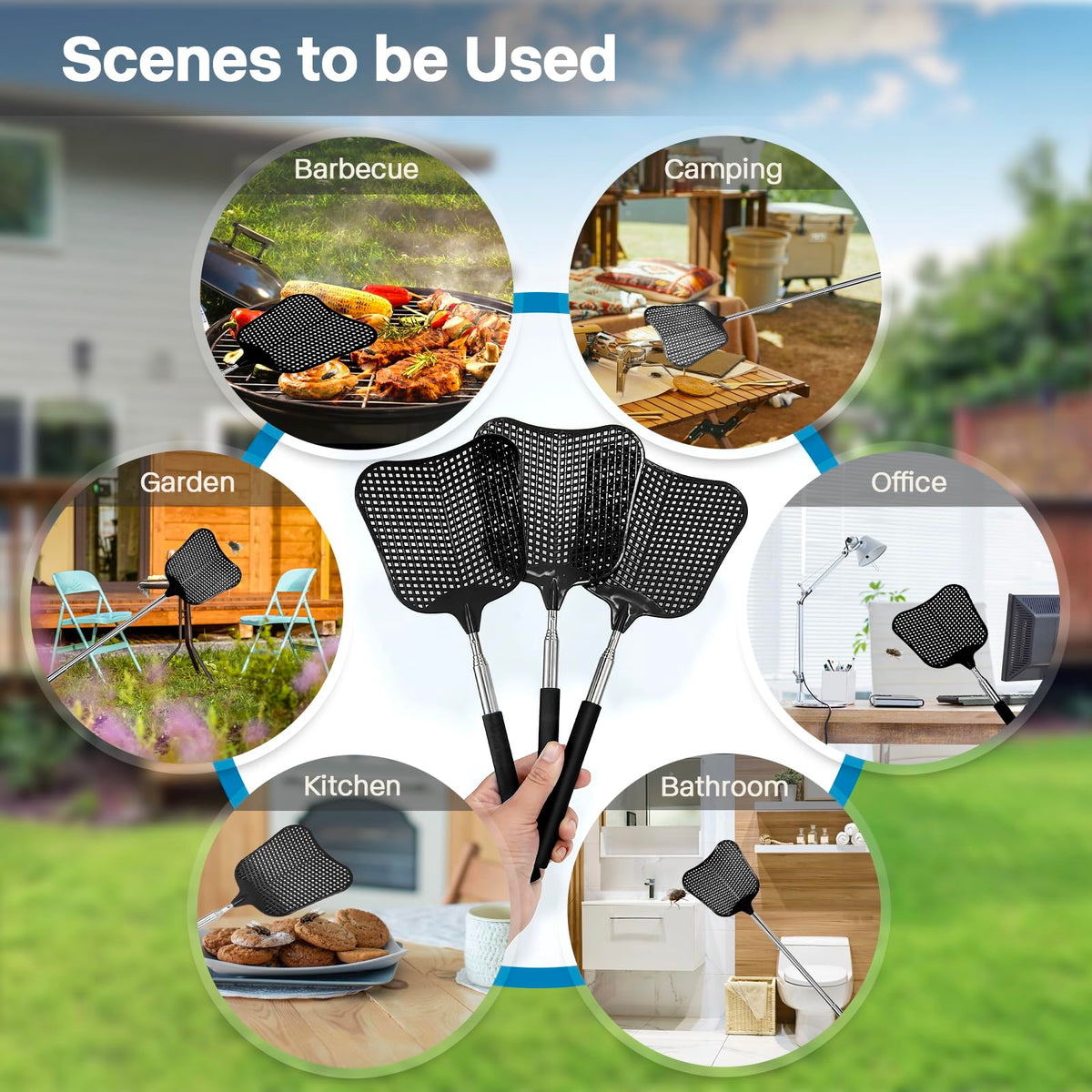 Hiway fly swatter with stainless steel extendable handle for versatile indoor and outdoor use