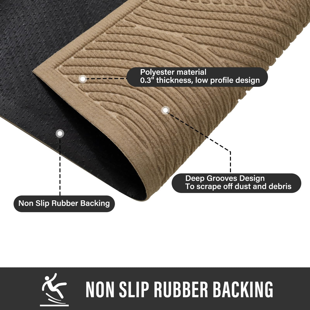 HIYARD low-profile door mat 0.3 inch fits under doors quietly.