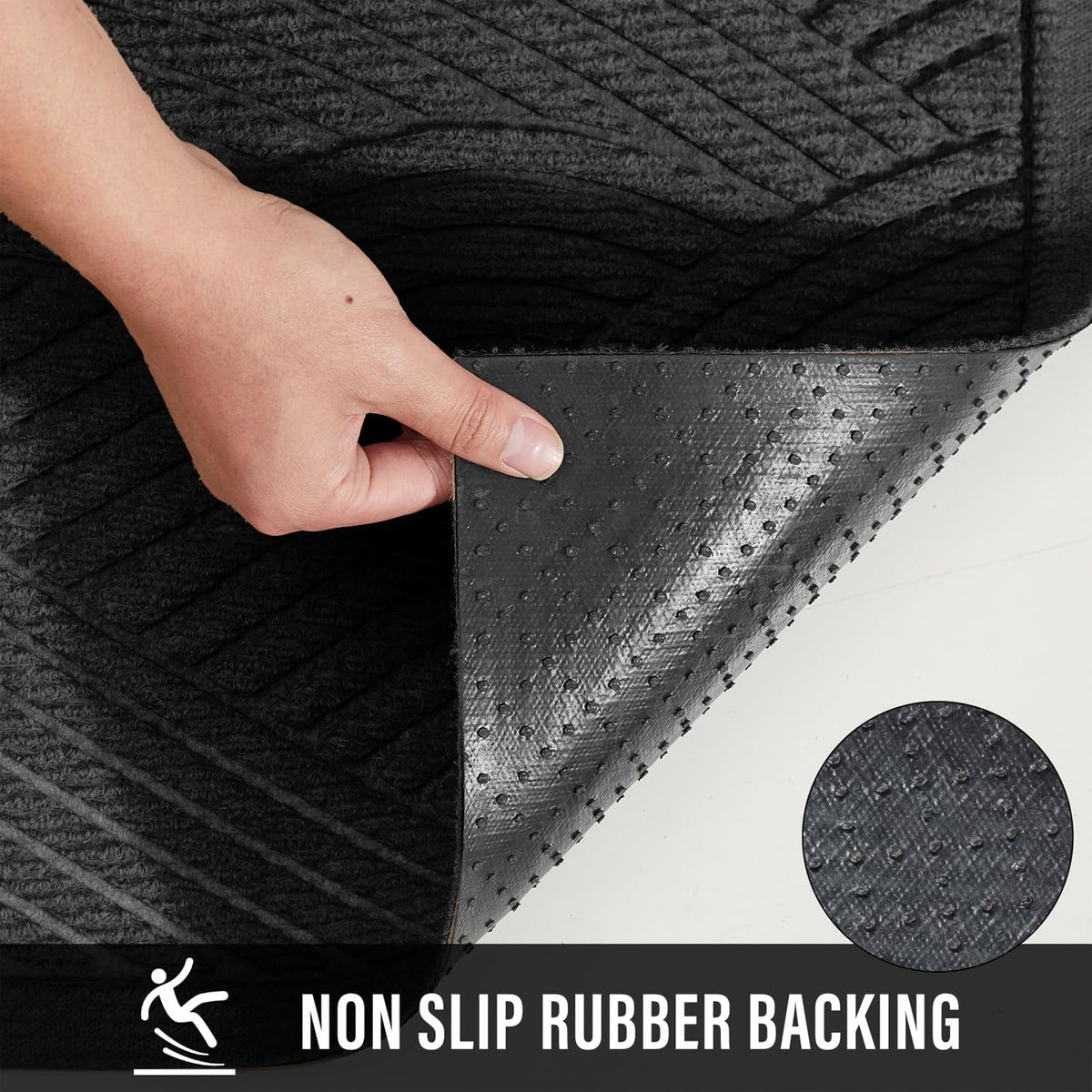 HIYARD non-slip backing with textured rubber protects floors and prevents slips.