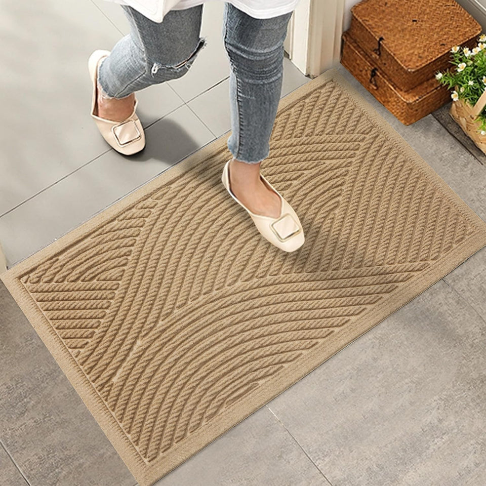 HIYARD sturdy front door mat beige 36x24 protects floors and welcomes guests.