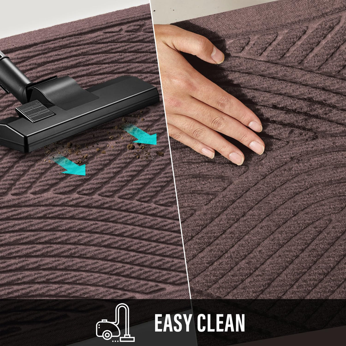 HIYARD front door mat cleans quickly with vacuum or hose.