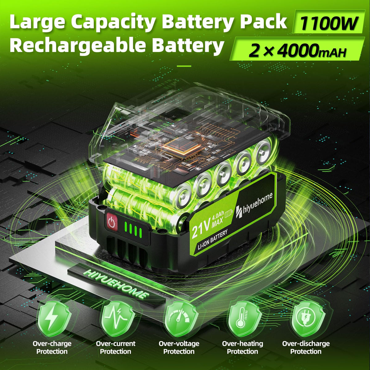 Hiyuehome 4000mAh battery provides long runtime for garden tasks.