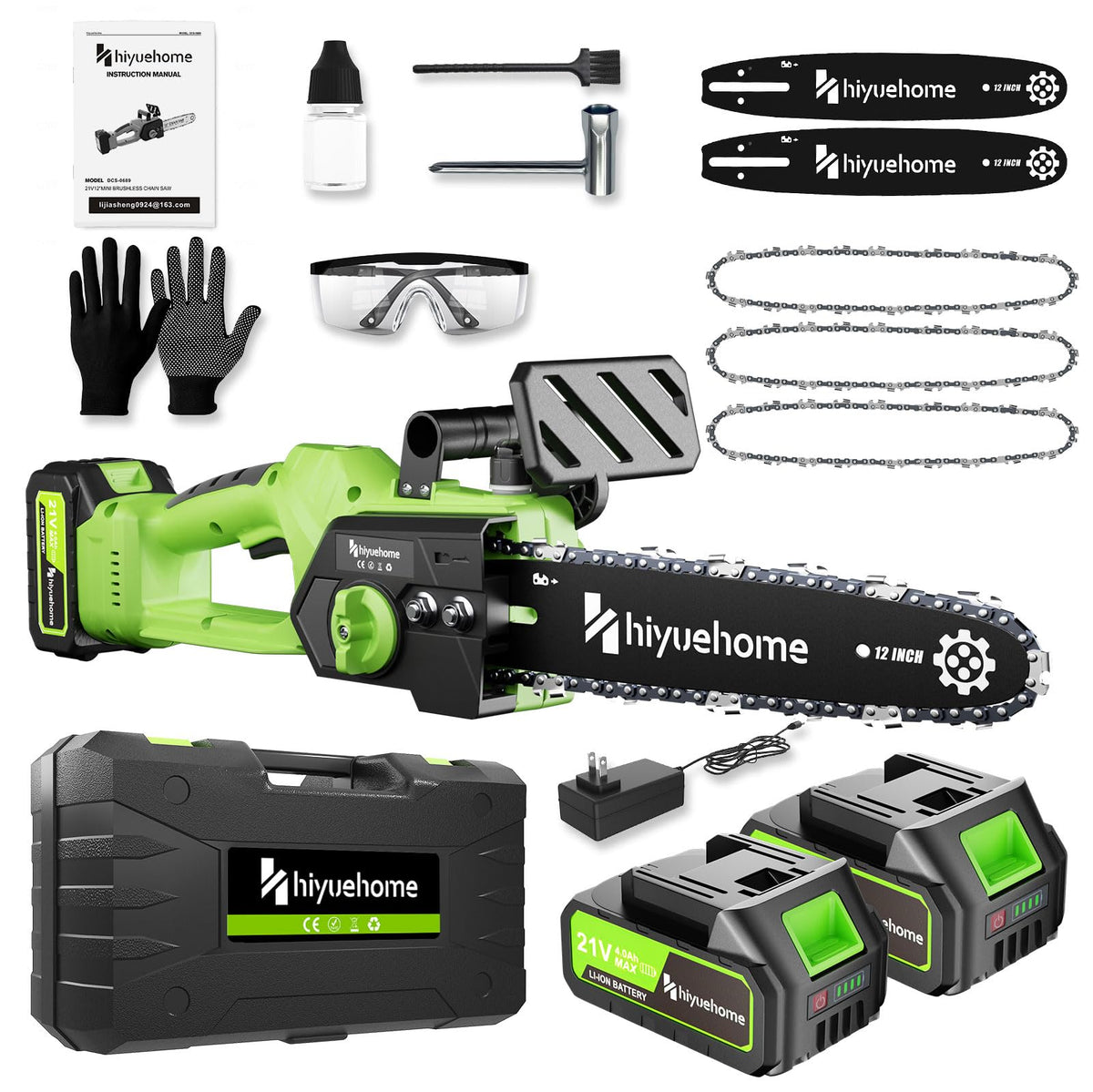 Hiyuehome power chainsaw 12inch cutting wood smoothly for pruning and firewood prep.