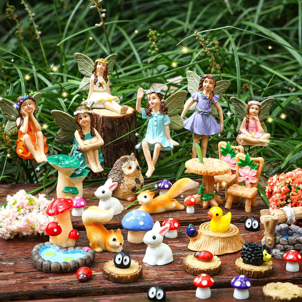 HIYZI animal figures like rabbits and owls introduce life to scenes.