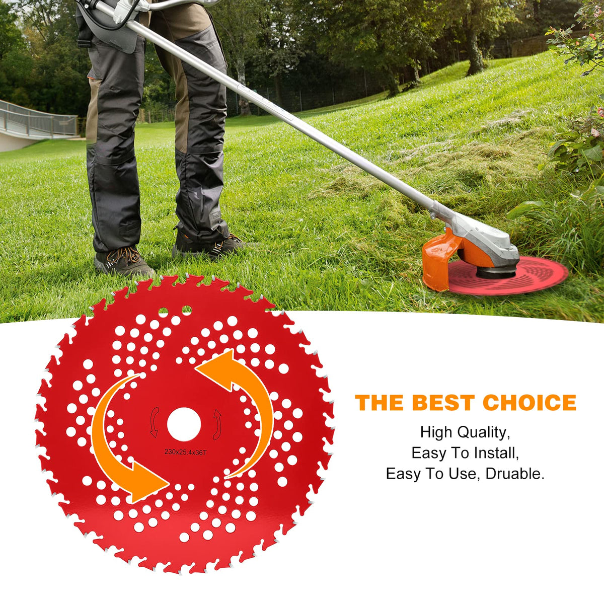 HK brush cutter blade cutting through thick brush with ease
