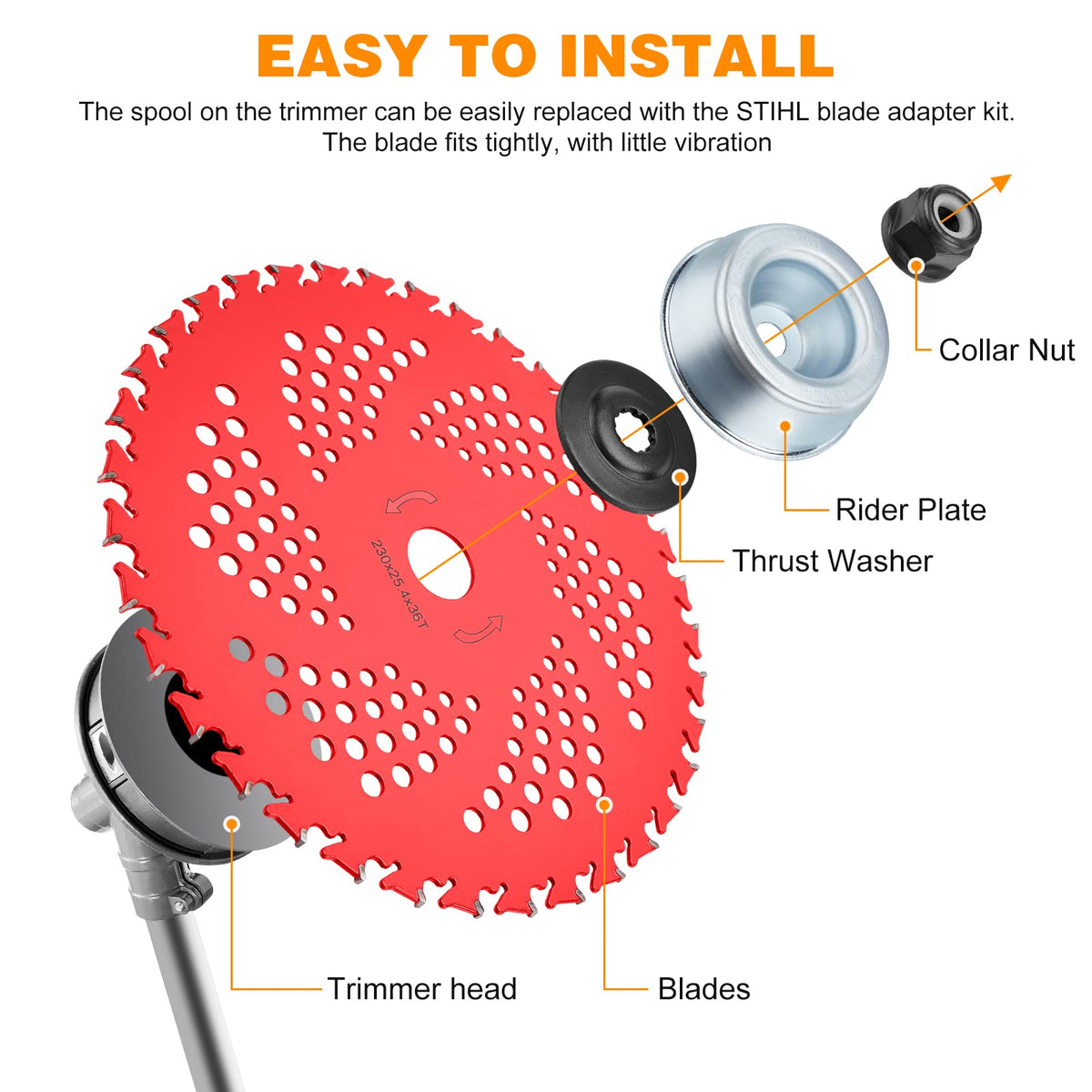HK carbide blade with 36 teeth attached for fast brush clearing