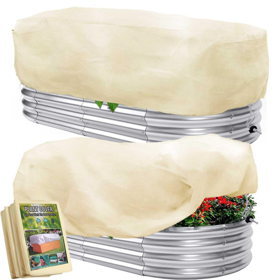 Hkvoxim plant covers with drawstring protecting rectangular raised beds from wind
