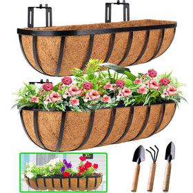 HKZ deck balcony railing planter 24-inch box front view for vibrant flowers.