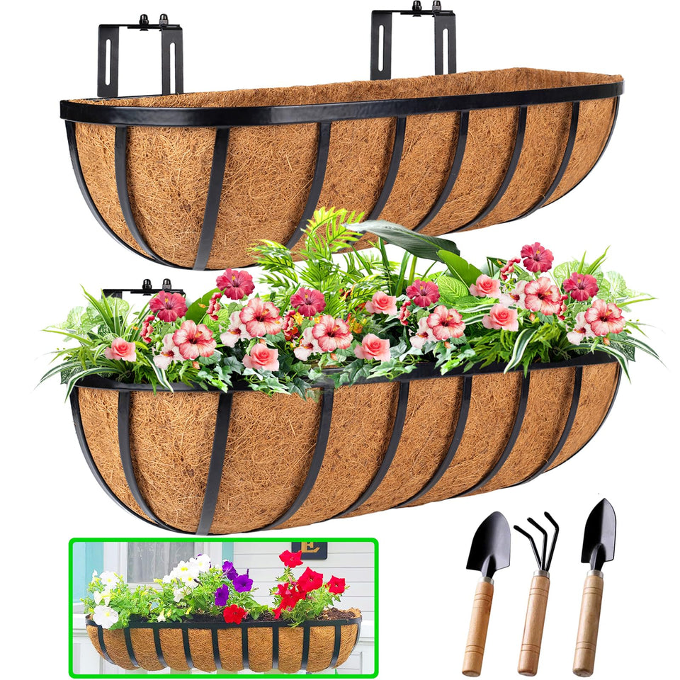 HKZ deck balcony railing planter 24-inch box front view for vibrant flowers.
