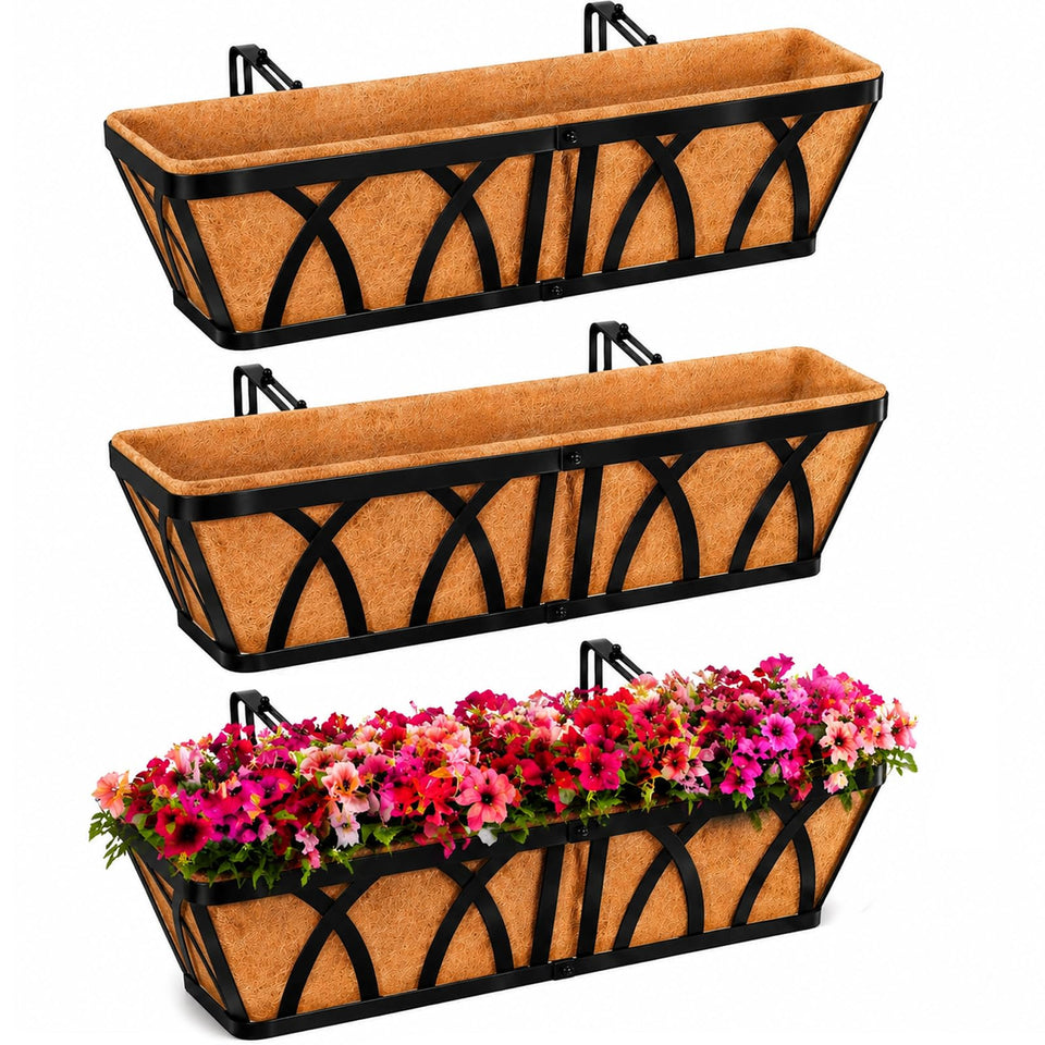 HKZ deck balcony railing planter 24-inch box on a rail adds color and curb appeal.