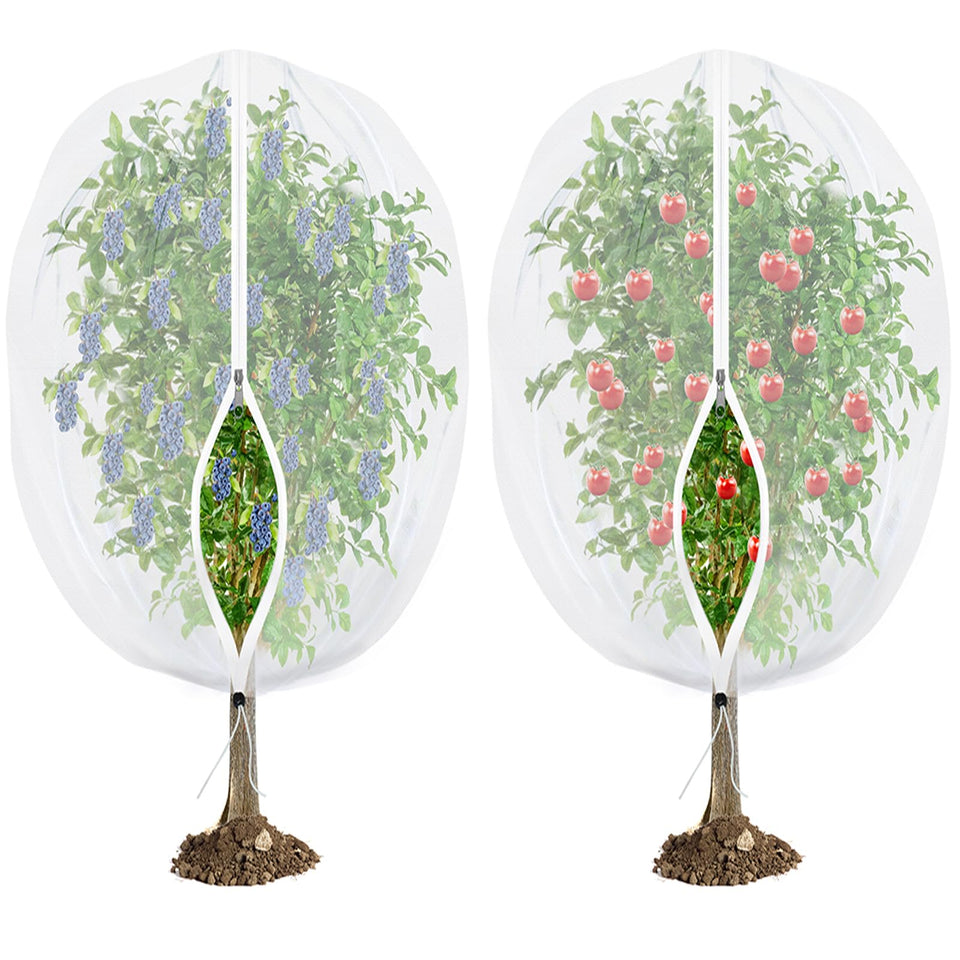 HKZ fruit tree netting with zipper, side view, protecting cicada-prone trees.