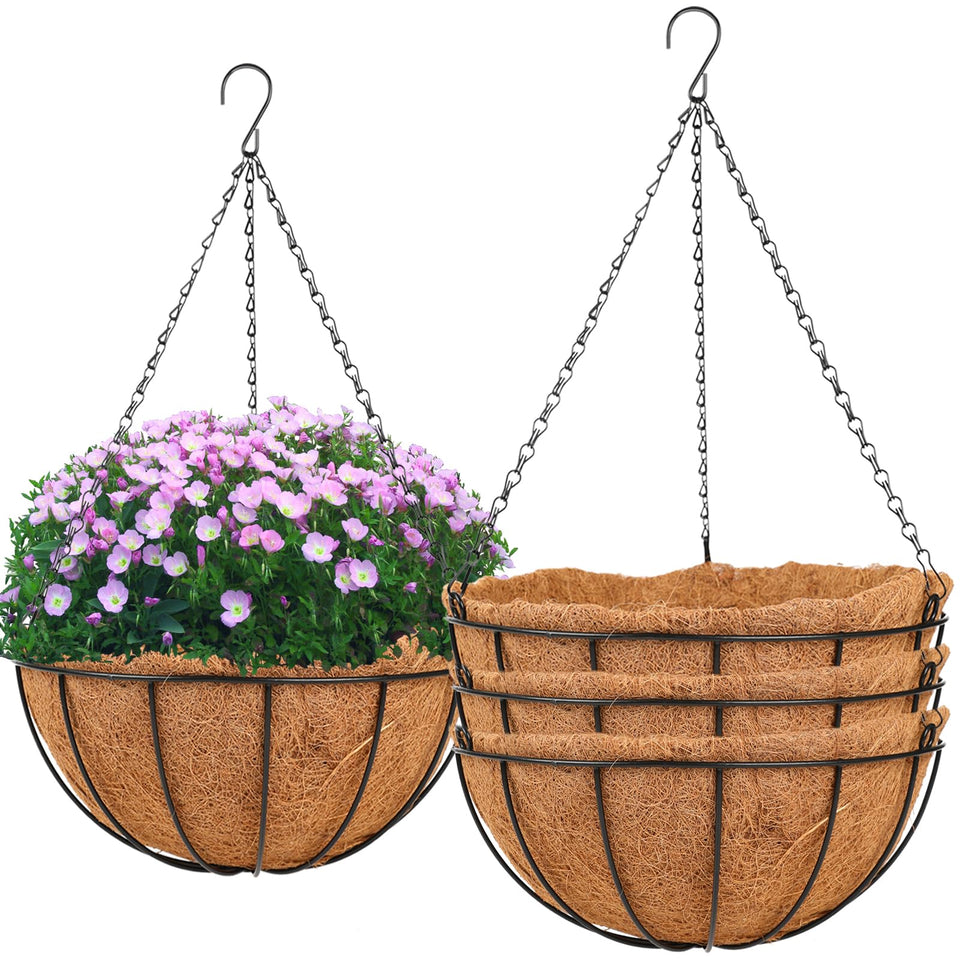 HKZ 14-inch hanging basket planter front view ready for vibrant outdoor flowers