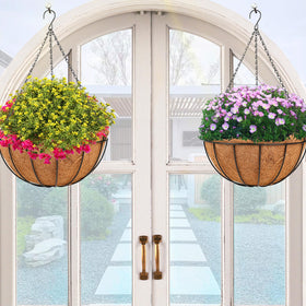 HKZ hanging basket planter with three rust-resistant chains demonstrates secure hanging.