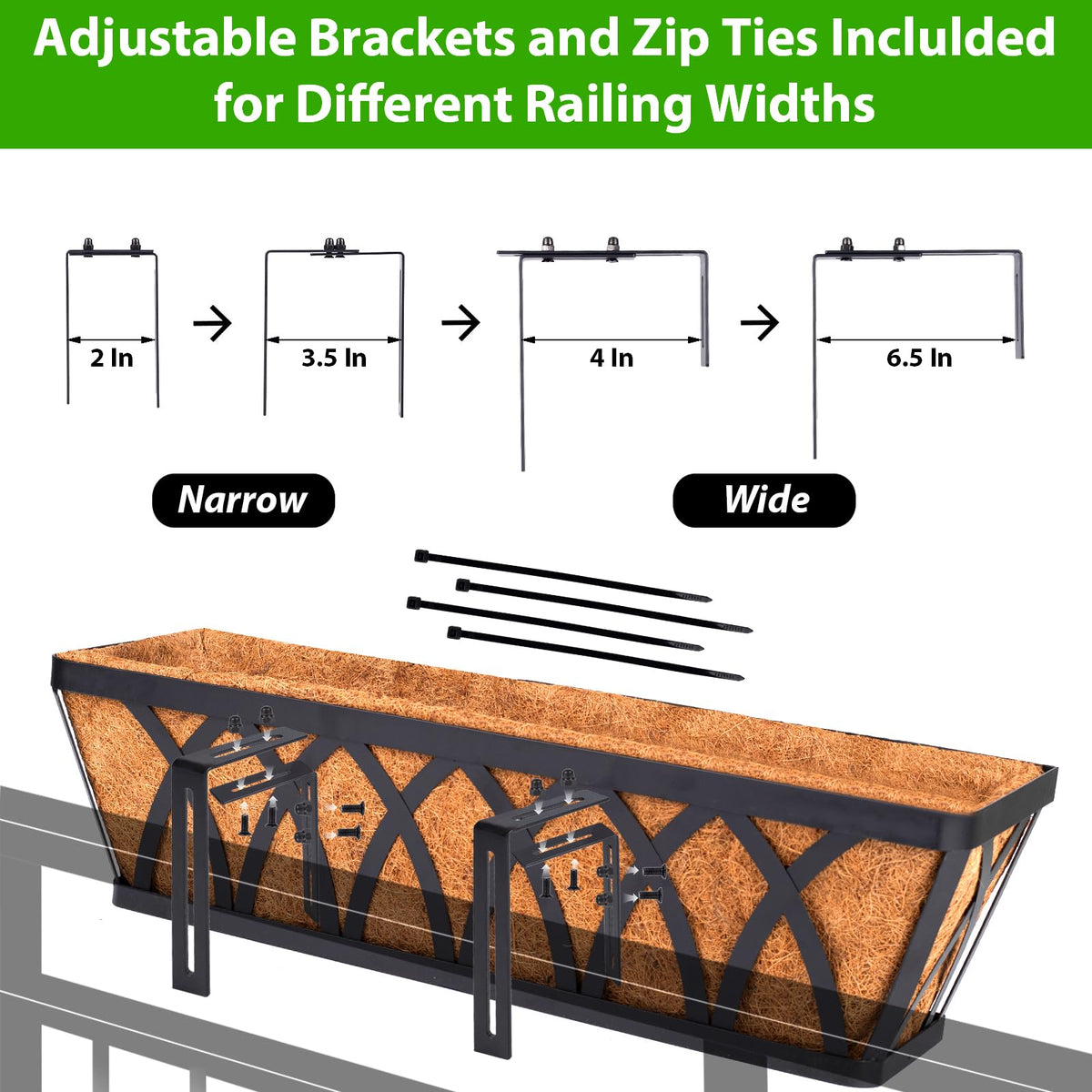 HKZ three-pack planters for versatile outdoor arrangements on railings or fences.