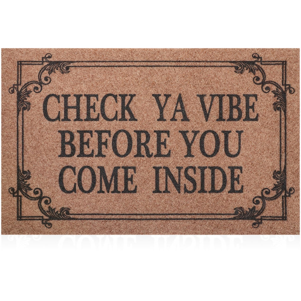 HLFMVWE front door mat with rubber backing welcomes guests and prevents slips.