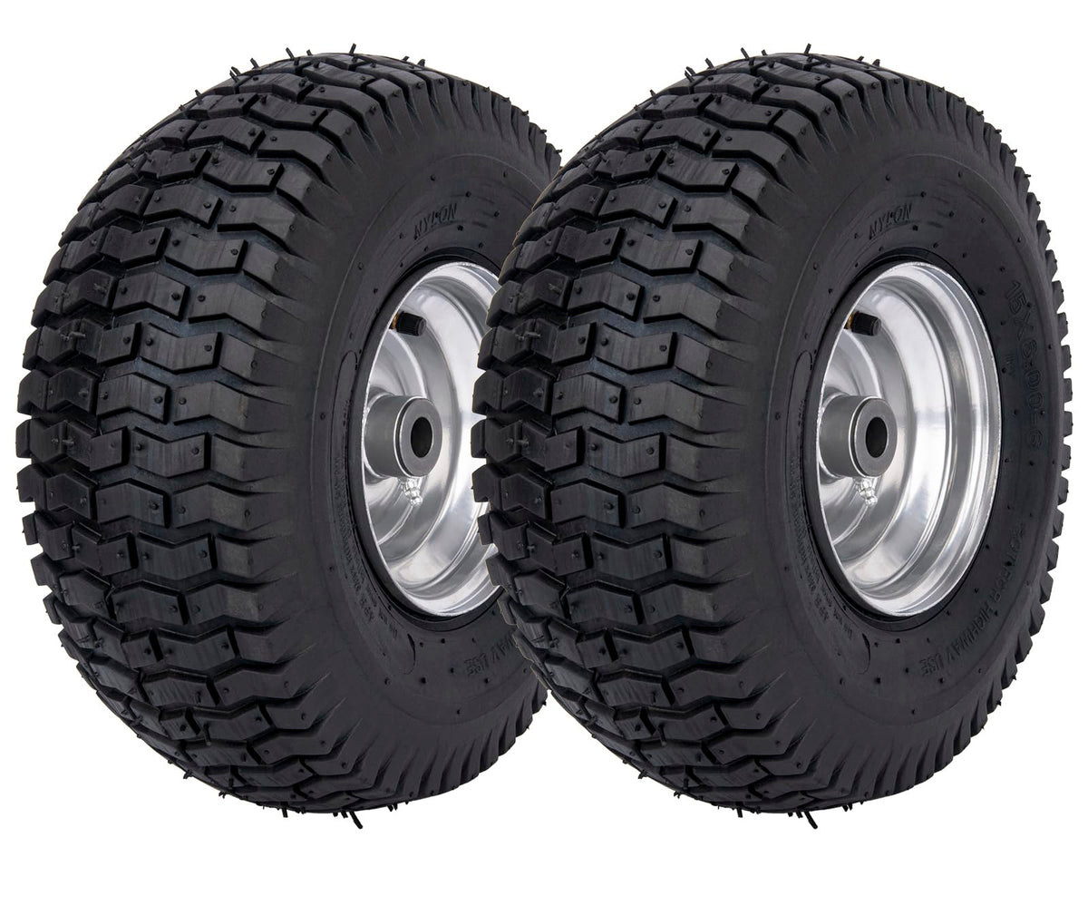 HLHgirl 15x6-00-6 front tire assembly ready for quick installation on compatible mowers.