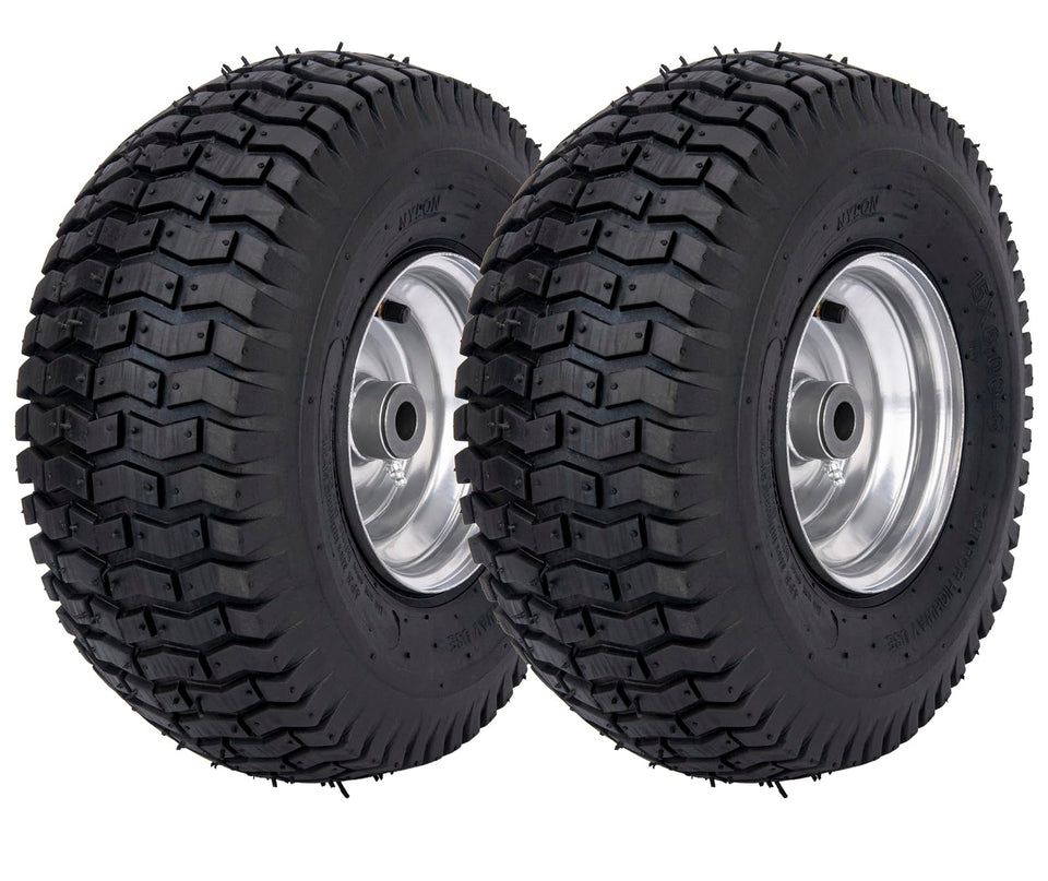 HLHgirl 15x6-00-6 front tire assembly ready for quick installation on compatible mowers.