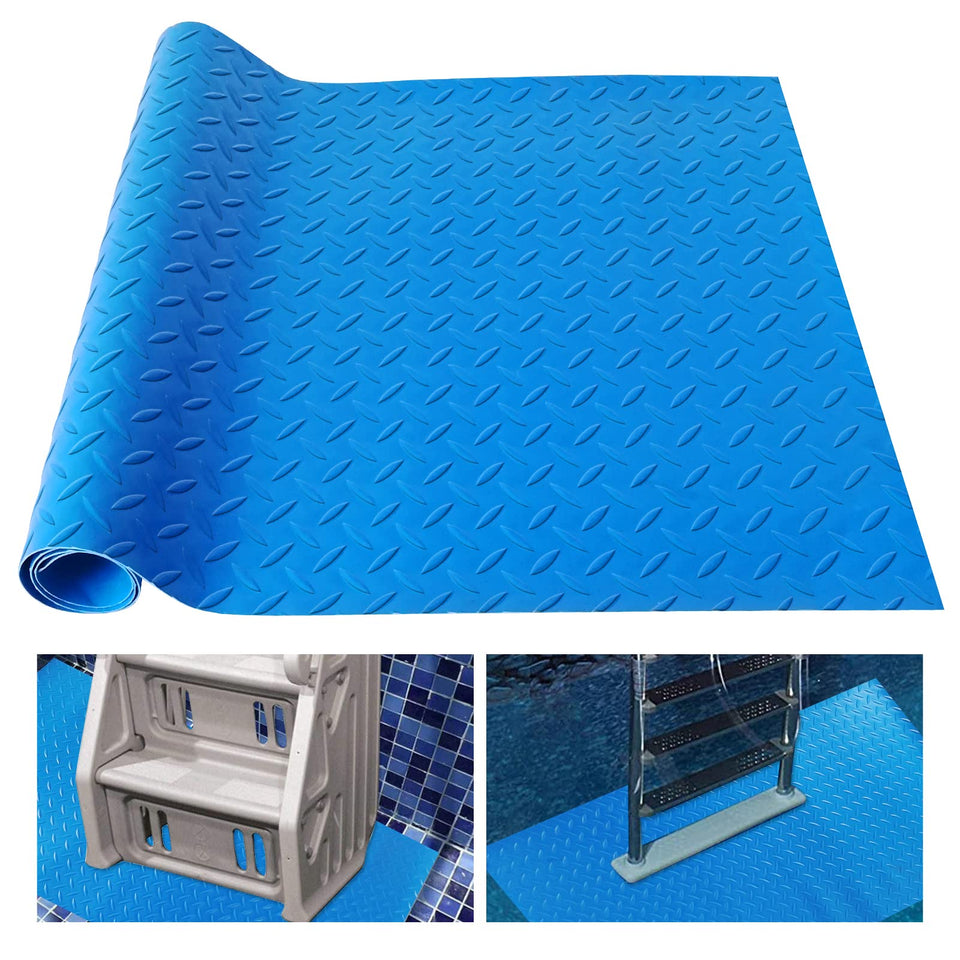 Hlimior pool ladder mat 17x38 top view provides safer footing for entry and exit.