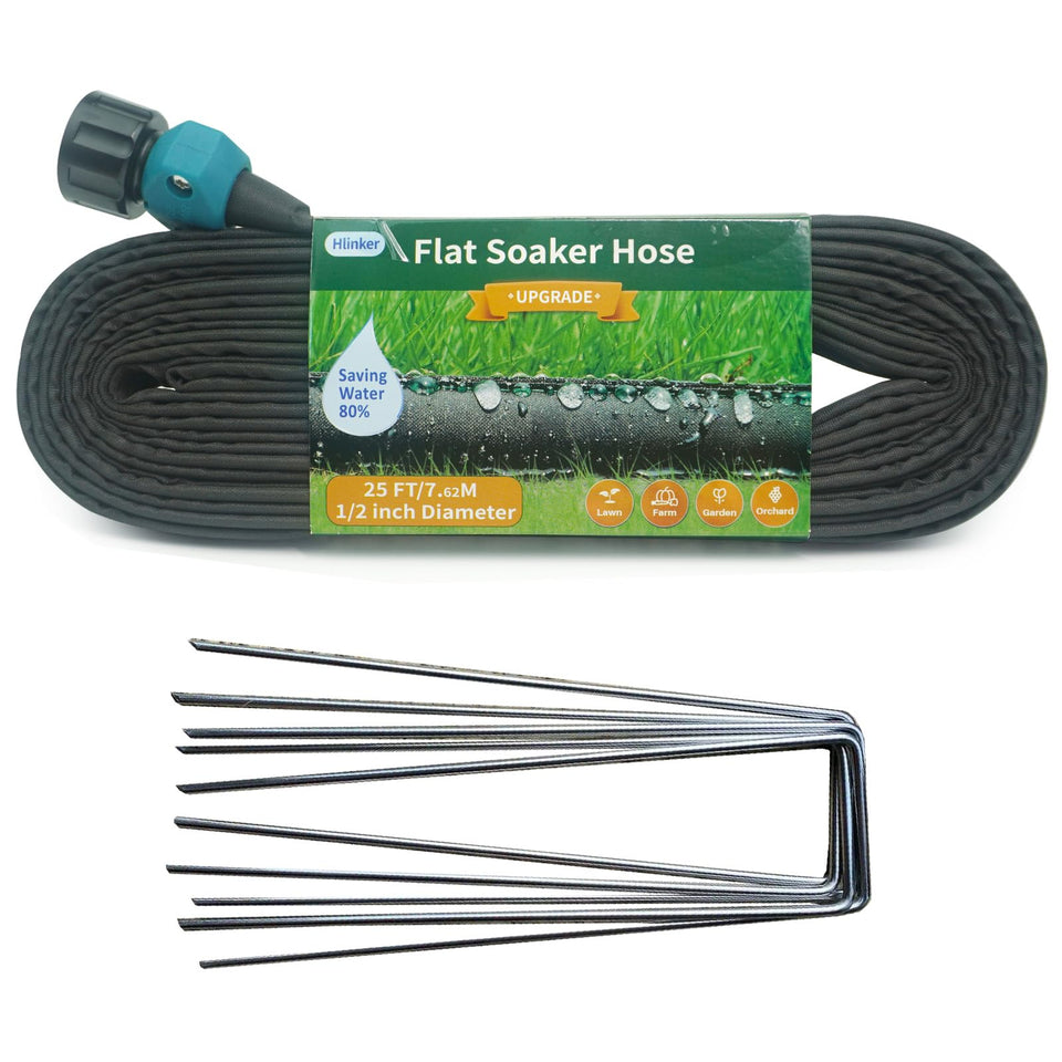 Hlinker flat soaker hose 25ft with stake for precise root watering and easy setup.