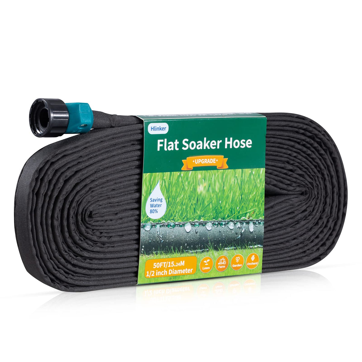 Hlinker flat soaker hose 50ft lays flat for even watering across garden beds