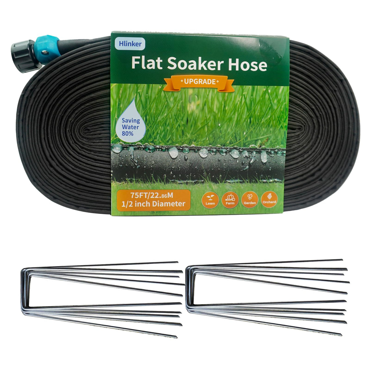 Hlinker flat soaker hose laid in garden bed for even root watering.