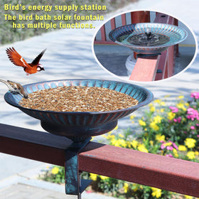 HLQMFHT adjustable clamps keep the bird bath secure on various railing sizes.