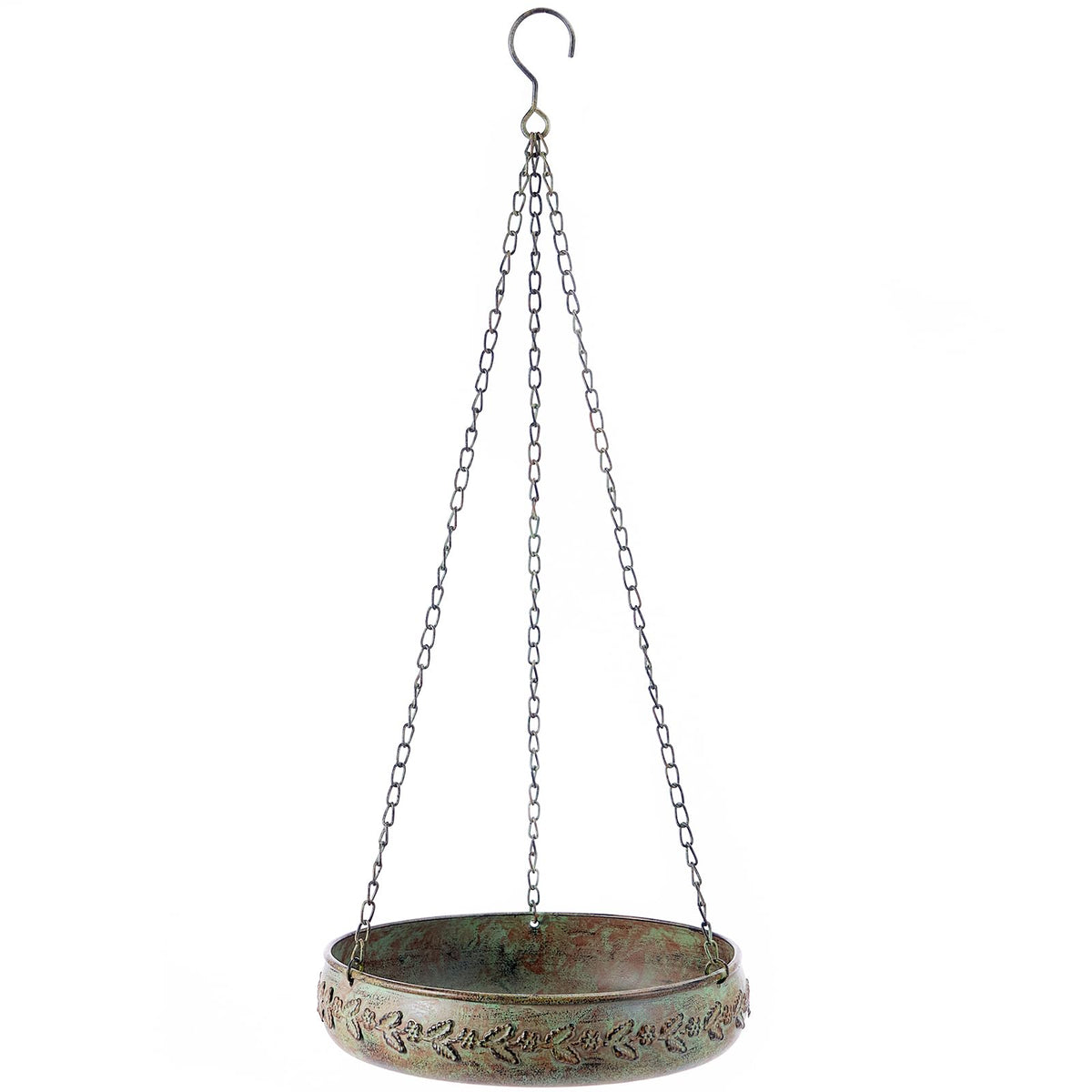 HLQMFHT hanging bird bath outdoors with a metal bowl for bird bathing