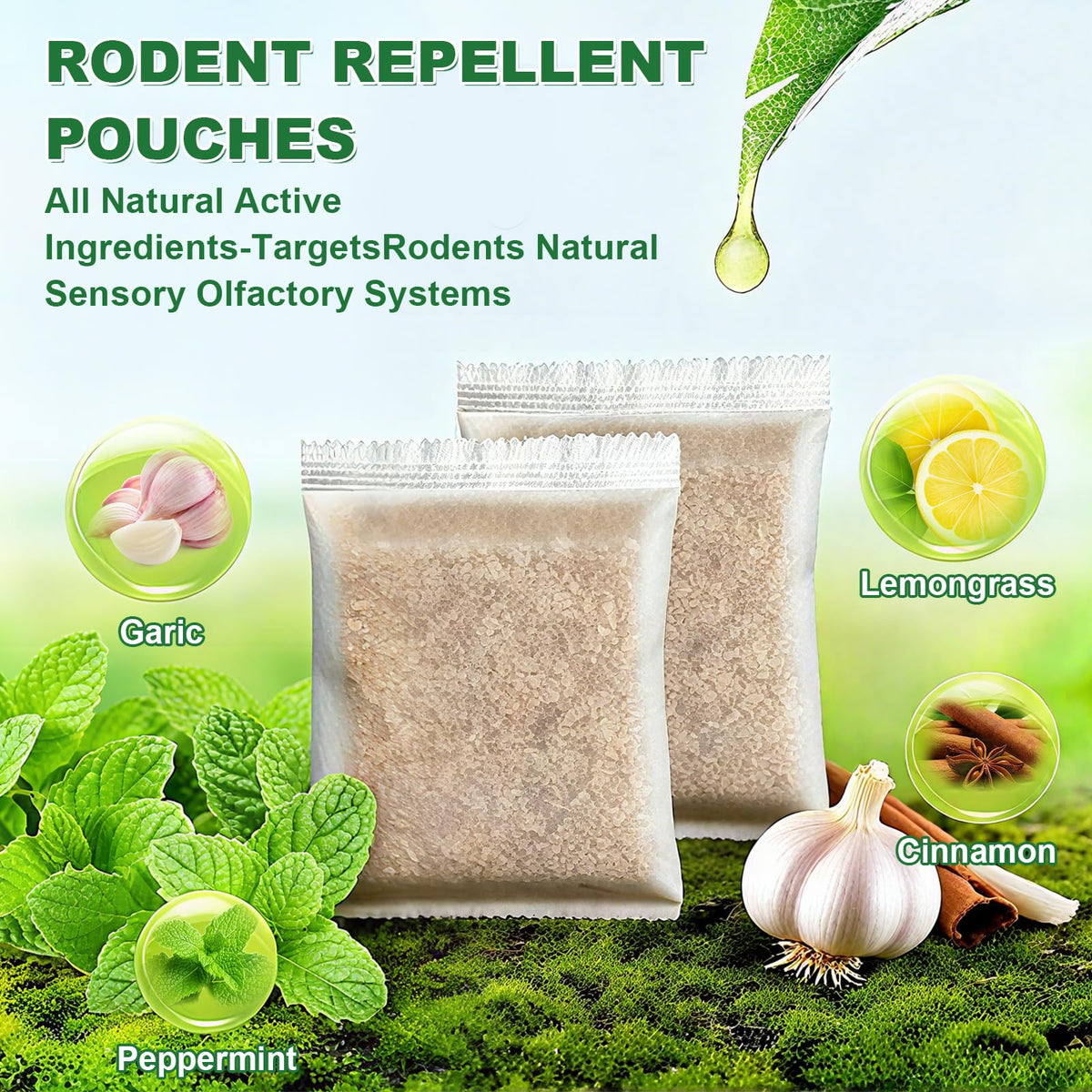 HLISIS peppermint oil pouch packaging highlights natural non-toxic deterrence