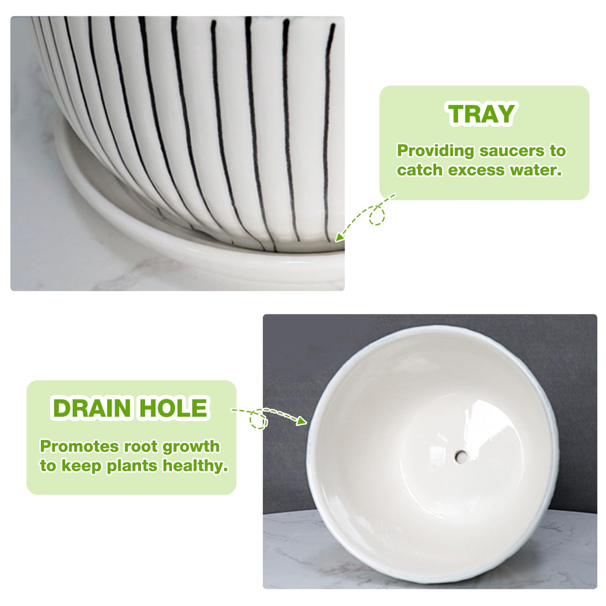 Hlukana medium pot designed for mid-size plants with drainage and tray.