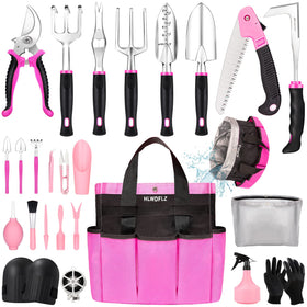 HLWDFLZ Pink Garden Tool Set with detachable bag for organized gardening tasks.