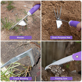 HLWDFLZ Purple Garden Tool Set dual-purpose hoe breaking through compact soil.
