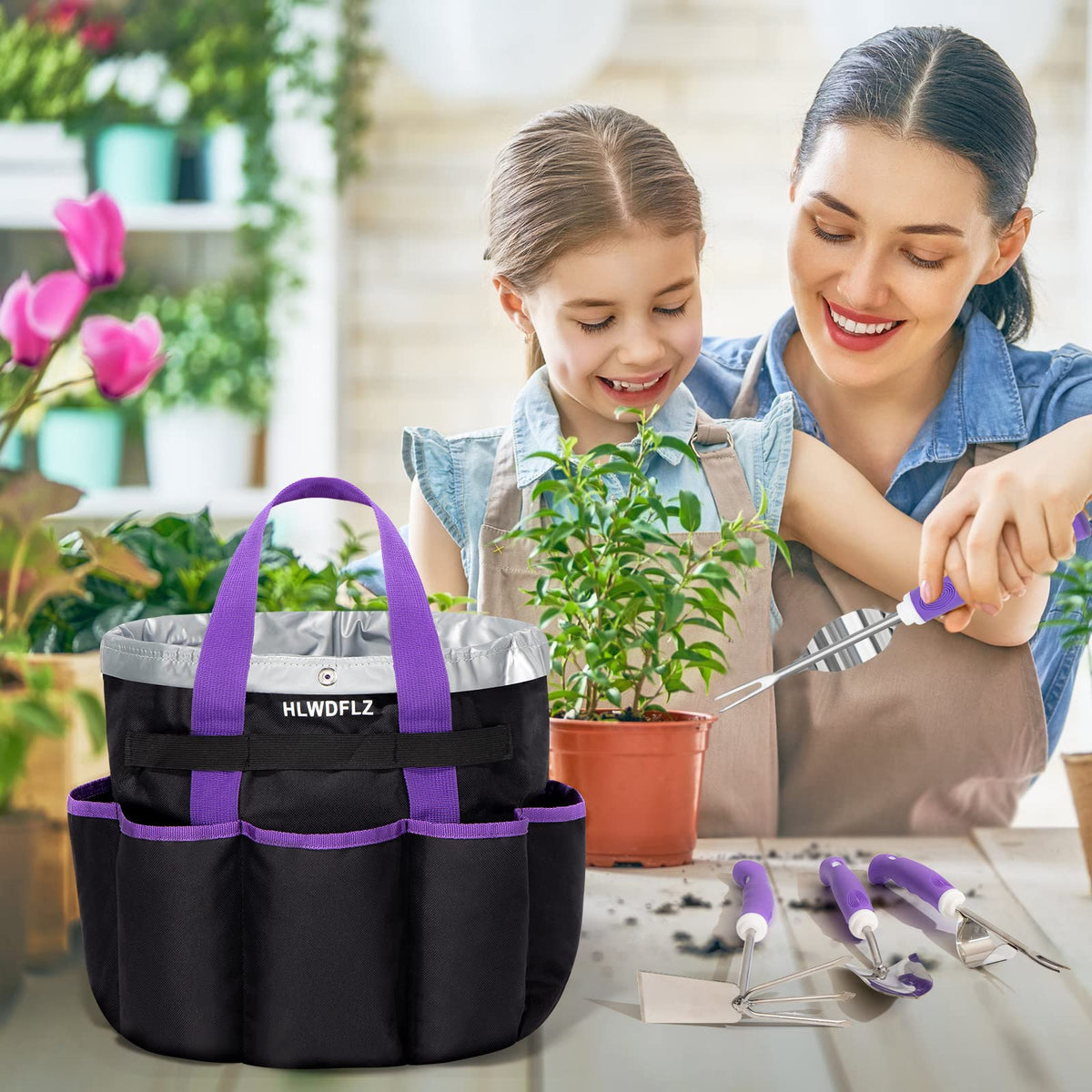 HLWDFLZ Purple Garden Tool Set gloves ready for hands-on gardening.