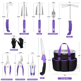 HLWDFLZ Purple Garden Tool Set laid out to show the complete 11-piece kit.