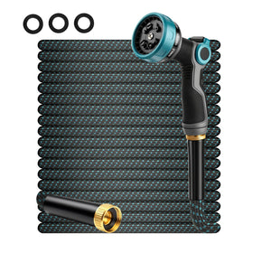 HmiL-U 50ft non-expandable hose shown for steady water pressure during gardening tasks.