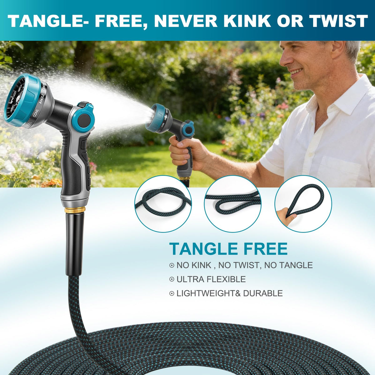 HmiL-U rugged outer shell protects hose from abrasions during driveway use.