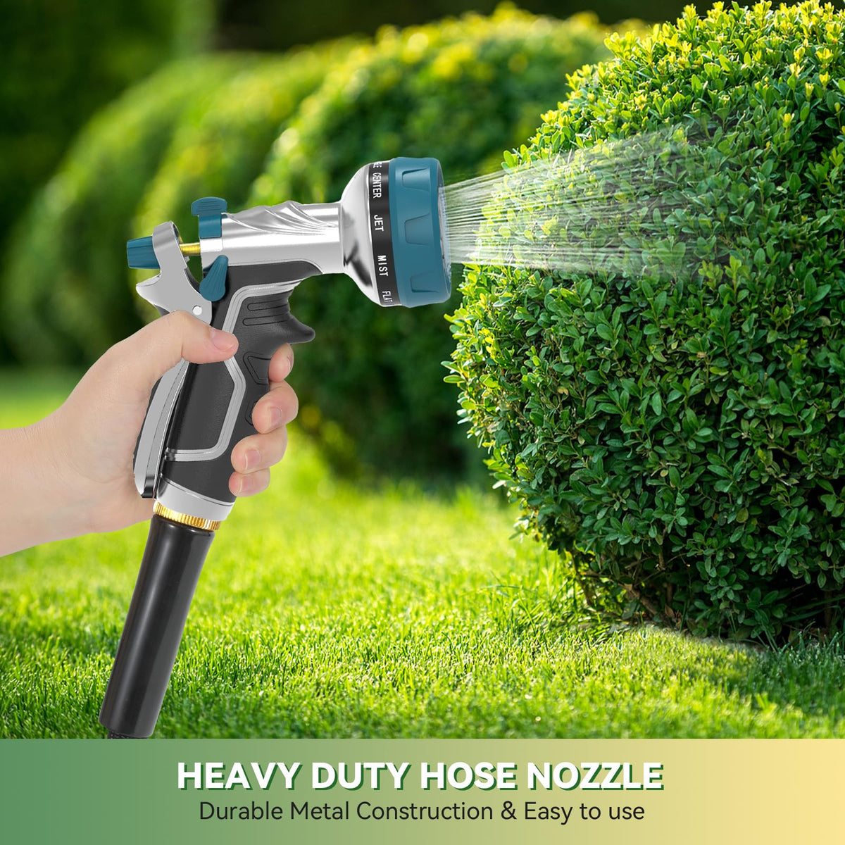 HmiL-U nozzle dial shows eight pattern options for versatile outdoor tasks.