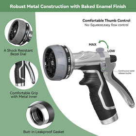 HmiL-U Garden Hose Nozzle with eight patterns for versatile watering.