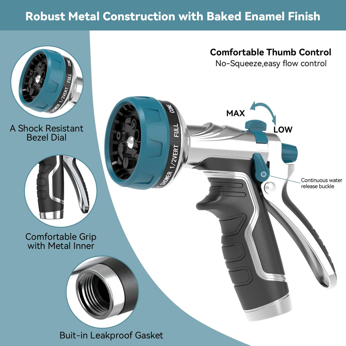 HmiL-U flow-control thumb valve enables precise pressure for watering and cleaning.