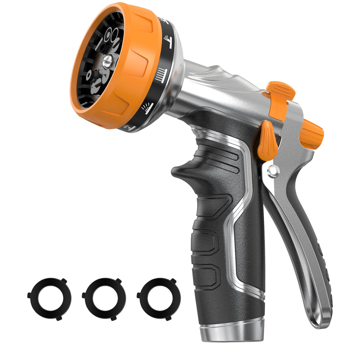 HmiL-U garden hose nozzle with heavy-duty metal construction for durable outdoor use.