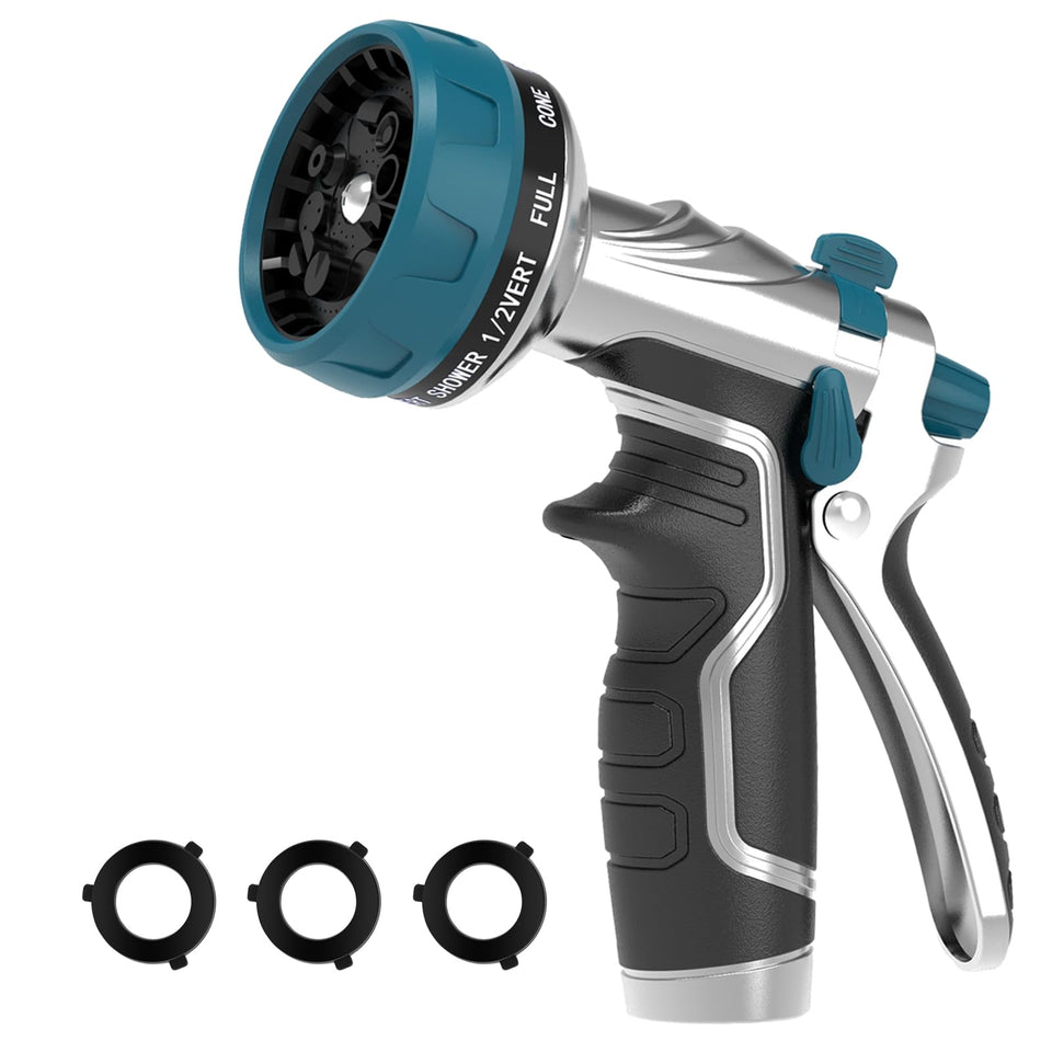 HmiL-U garden hose nozzle with metal body offers durable, rust-resistant watering.