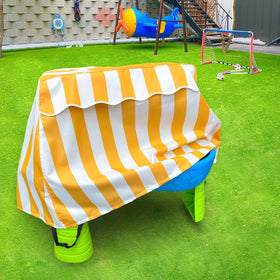 HMOCK Kids Water Table Cover on table protecting from rain and sun.