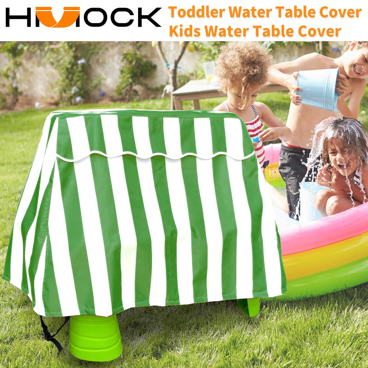 HMOCK Kids Water Table Cover shows UV protection and durable material.