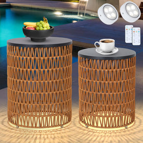 HMVPL outdoor end table with dimmable light and remote for cozy poolside evenings.