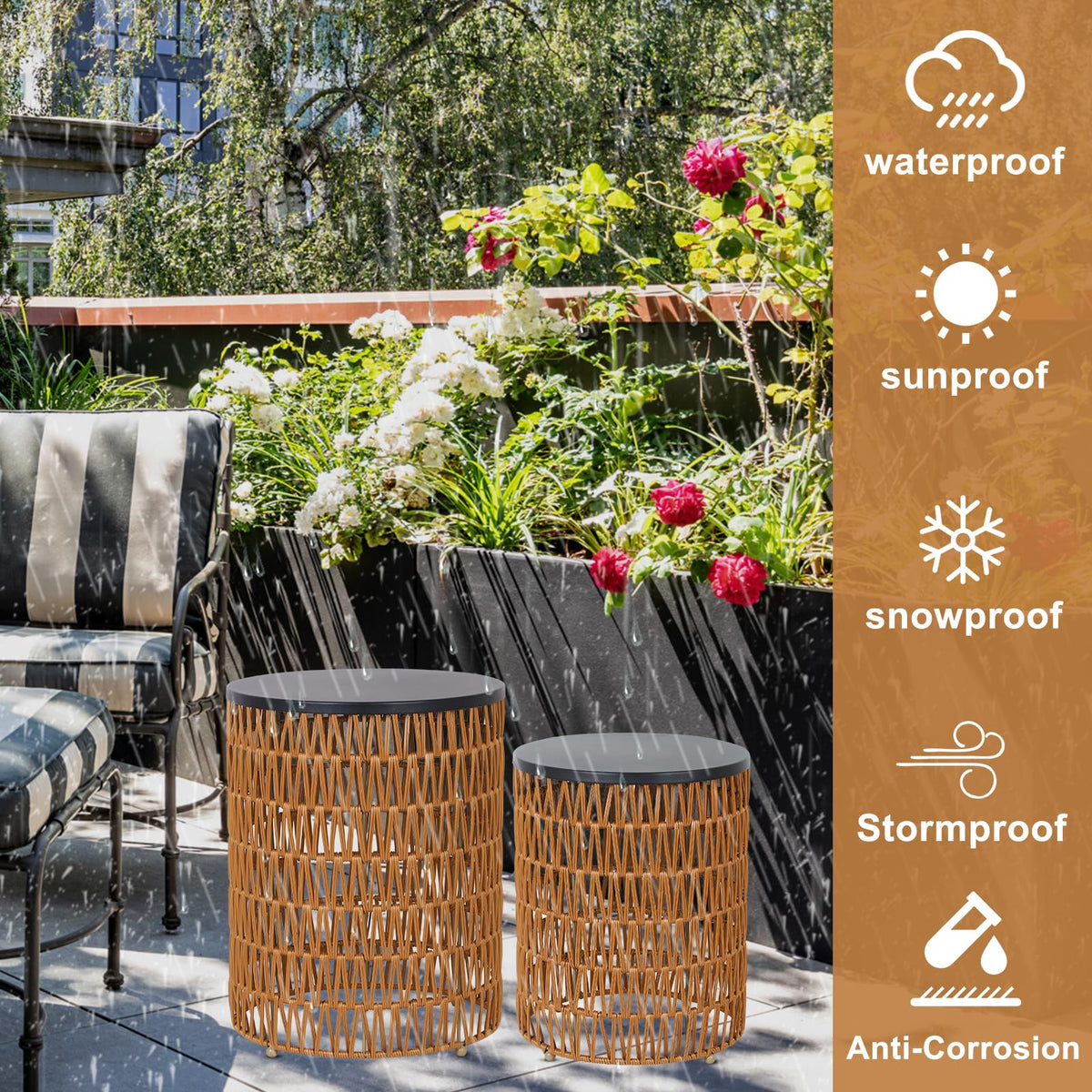 HMVPL compact round table adds convenient surface in small spaces.