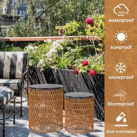 HMVPL compact round table adds convenient surface in small spaces.