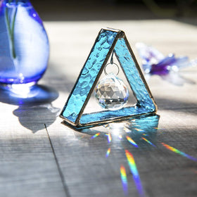 H&D HYALINE & DORA blue pyramid sun catcher brightens windows with rainbow light