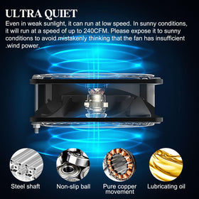 HNRLOY weatherproof solar fan body withstands rain and heat.