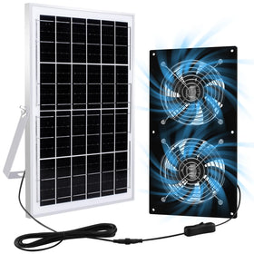 HNRLOY solar panel powers the two high-speed fans for efficient outdoor ventilation.